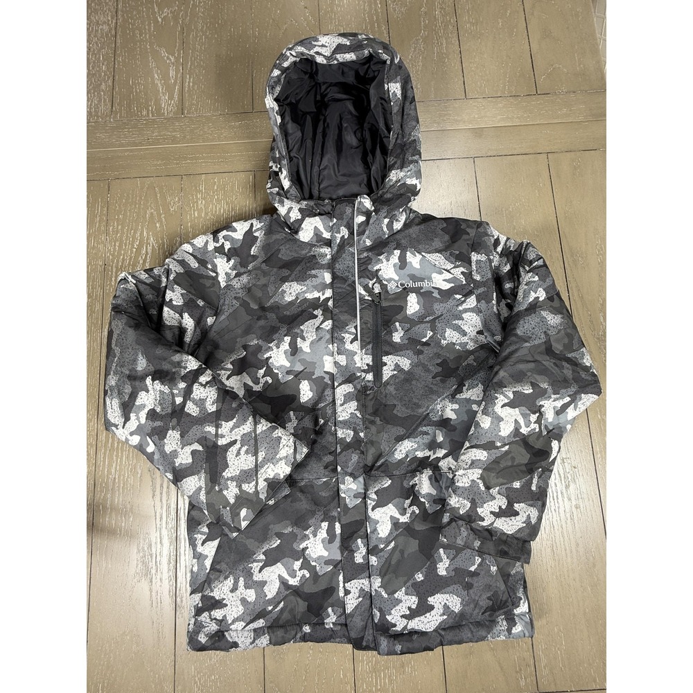 Columbia Jacket Youth Small Gray Camo‎ Hooded Full Zip Outdoors Winter Coat